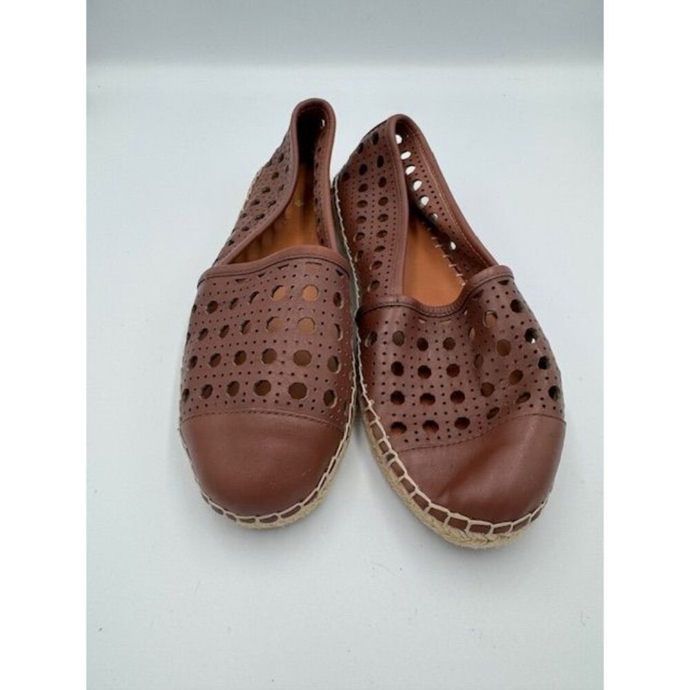 NWOT size 8.5 Kate Spade New York Womens Brown Leather Perforated Espadrille Fla